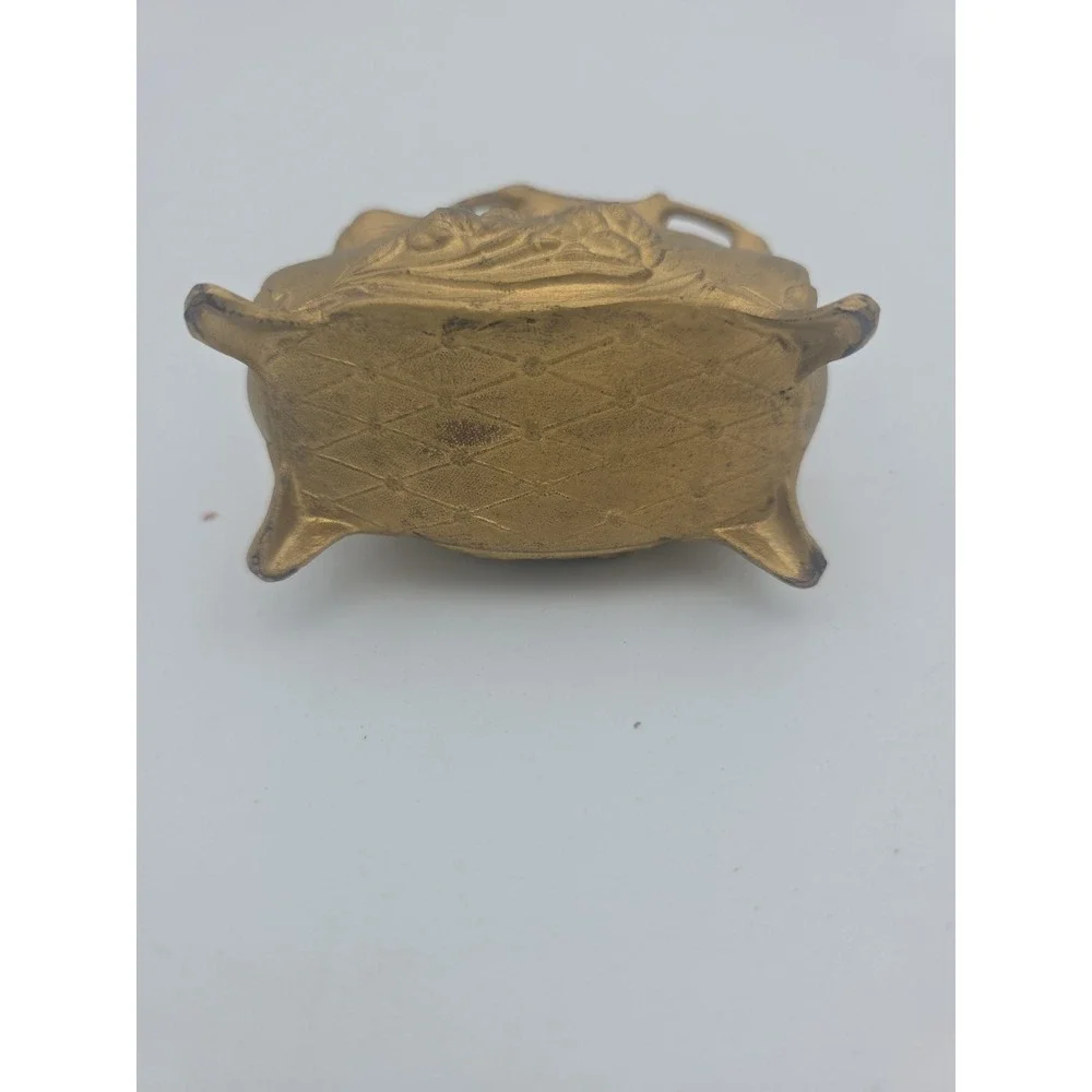 Antique Art Nouveau Trinket Box Dresser Jewelry Casket Gold Victorian Vtg